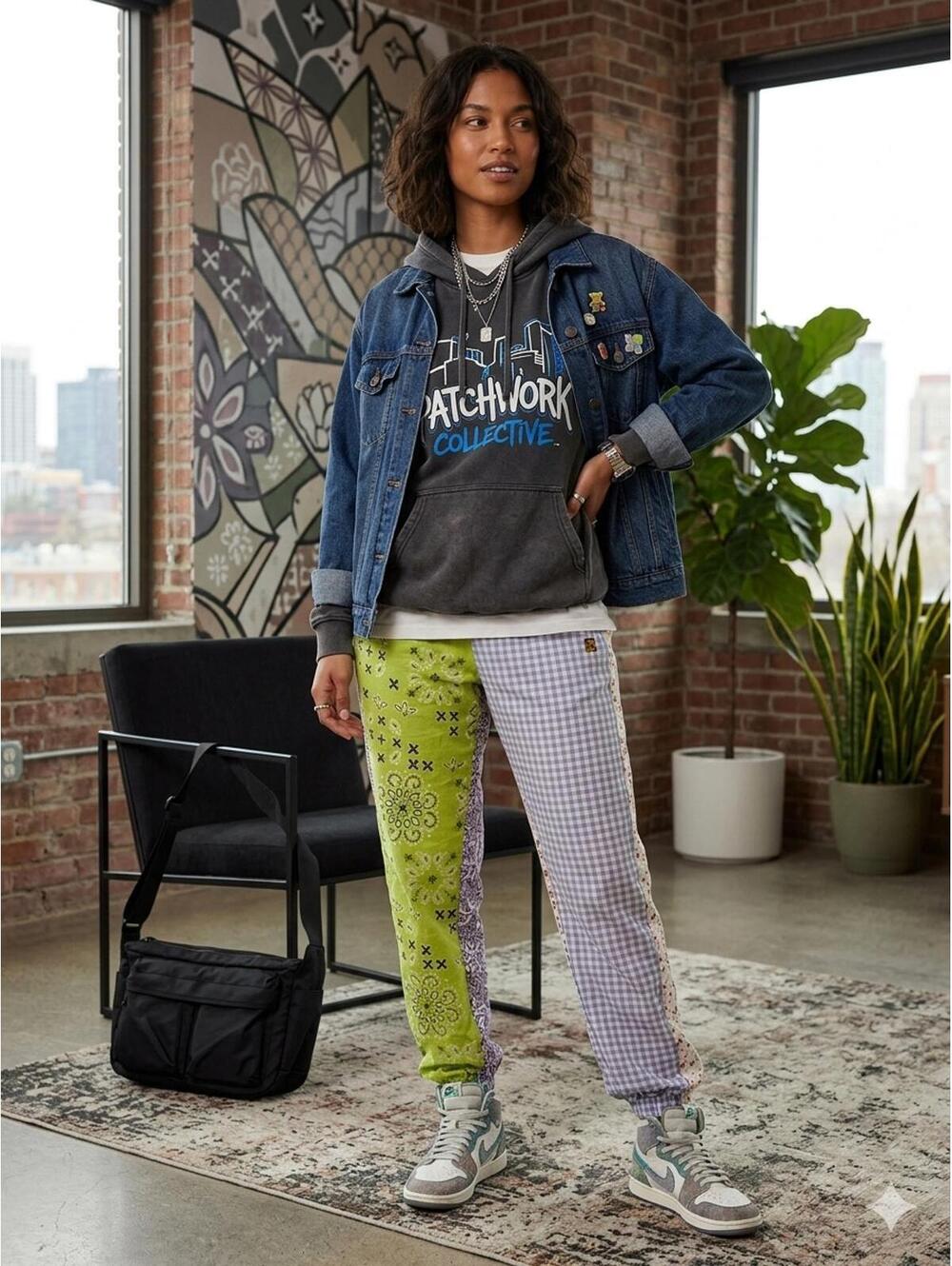 TeddyFresh Patchwork Patterned Sweatpants M Gorpcore